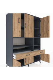 Kronos Dolap 8 Raflı 2 Çekmeceli 6 Kapaklı 132x59x195 Antrasit-Çam/Çam