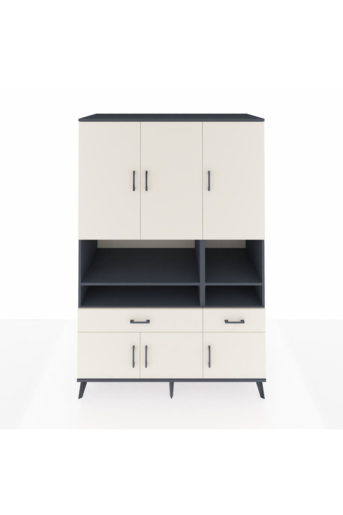 Kronos Dolap 8 Raflı 2 Çekmeceli 6 Kapaklı 132x59x195 Antrasit-Aytaşı/Aytaşı