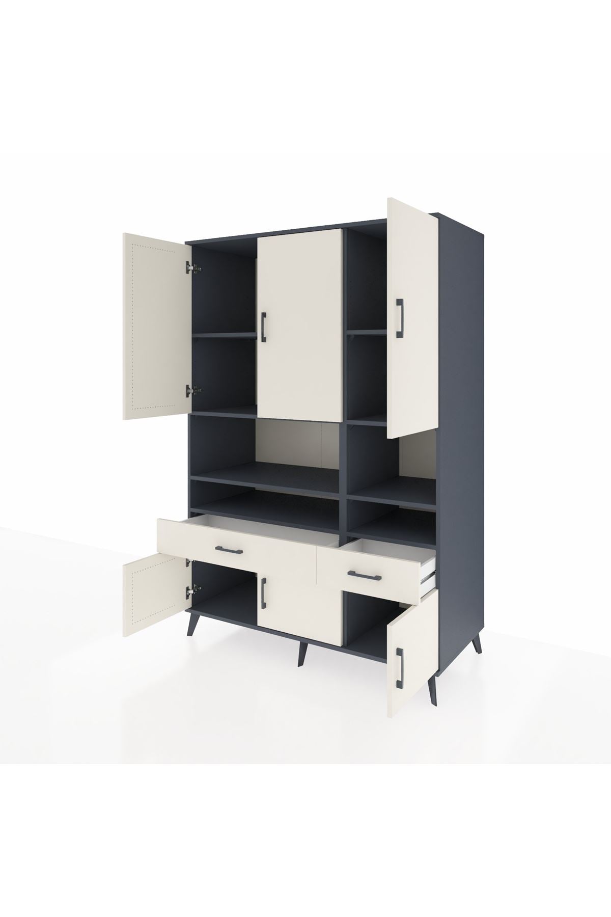 Kronos Dolap 8 Raflı 2 Çekmeceli 6 Kapaklı 132x59x195 Antrasit-Aytaşı/Aytaşı