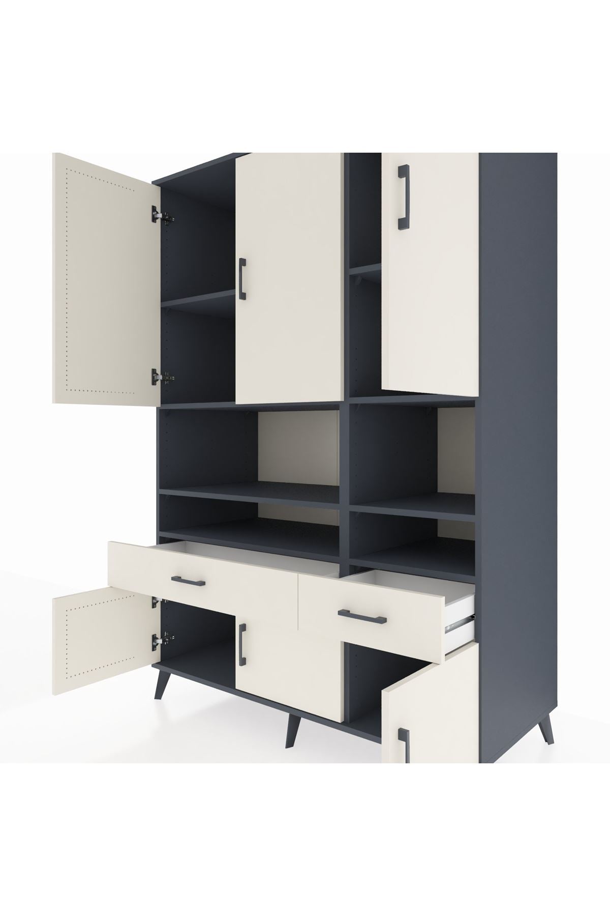 Kronos Dolap 8 Raflı 2 Çekmeceli 6 Kapaklı 132x59x195 Antrasit-Aytaşı/Aytaşı