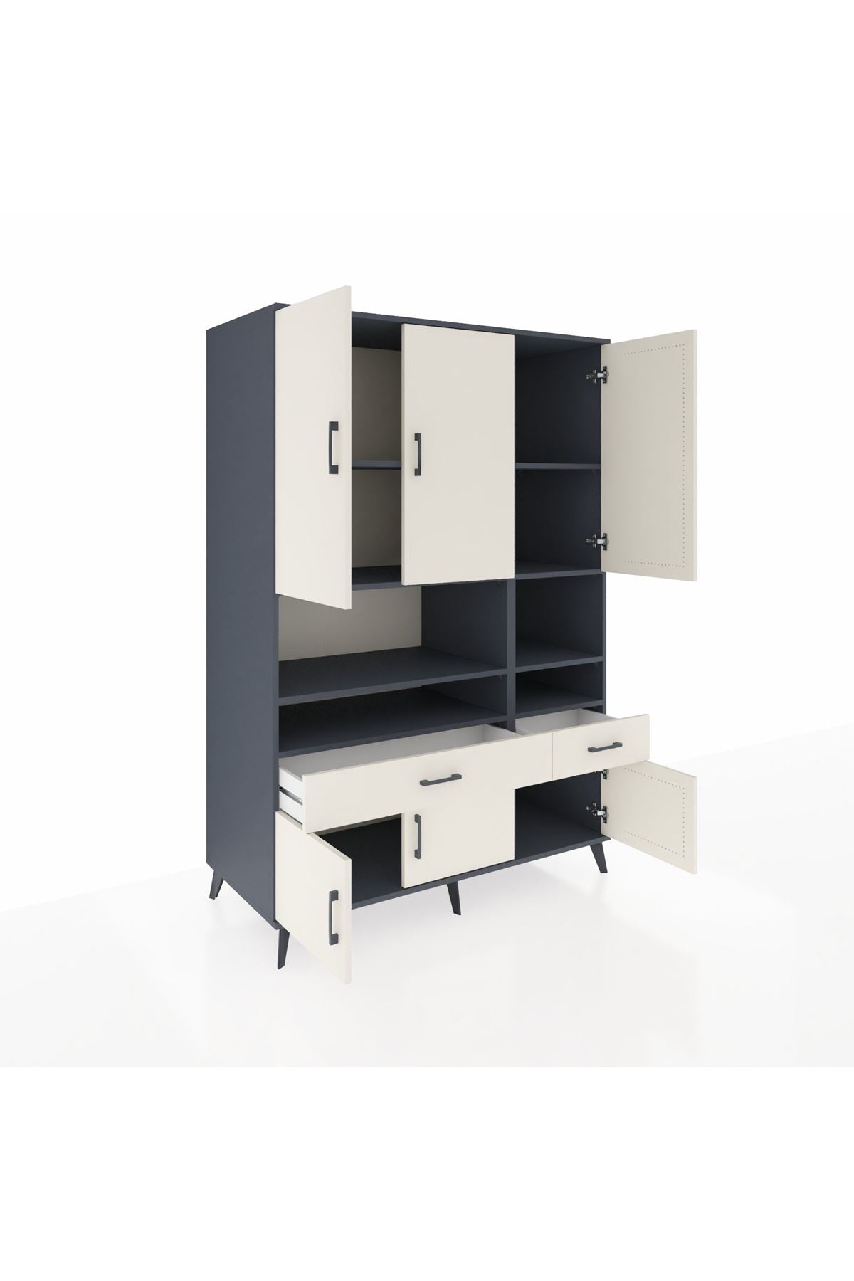 Kronos Dolap 8 Raflı 2 Çekmeceli 6 Kapaklı 132x59x195 Antrasit-Aytaşı/Aytaşı