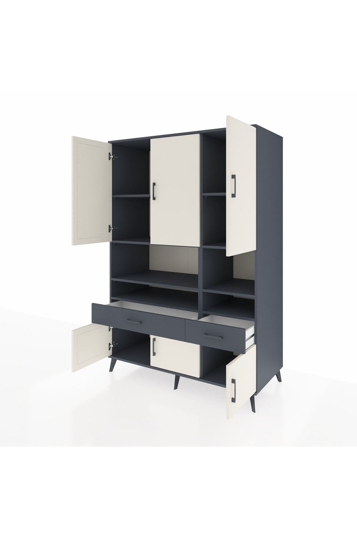 Kronos Dolap 8 Raflı 2 Çekmeceli 6 Kapaklı 132x59x195 Antrasit-Aytaşı/Antrasit