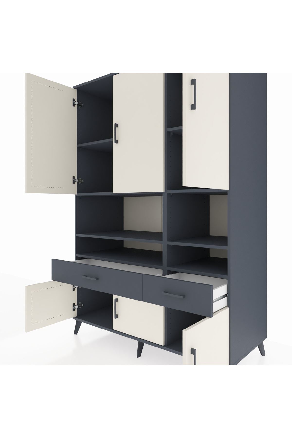 Kronos Dolap 8 Raflı 2 Çekmeceli 6 Kapaklı 132x59x195 Antrasit-Aytaşı/Antrasit