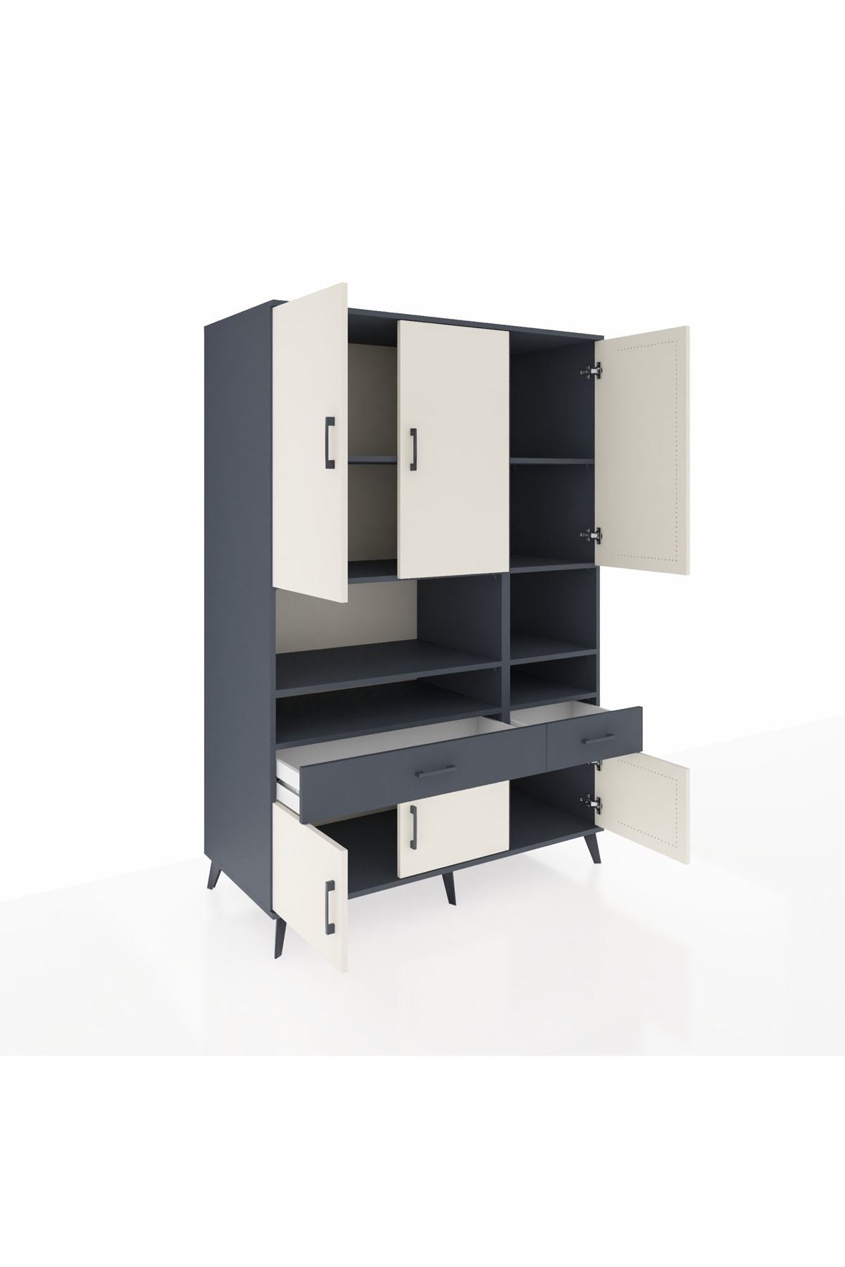 Kronos Dolap 8 Raflı 2 Çekmeceli 6 Kapaklı 132x59x195 Antrasit-Aytaşı/Antrasit