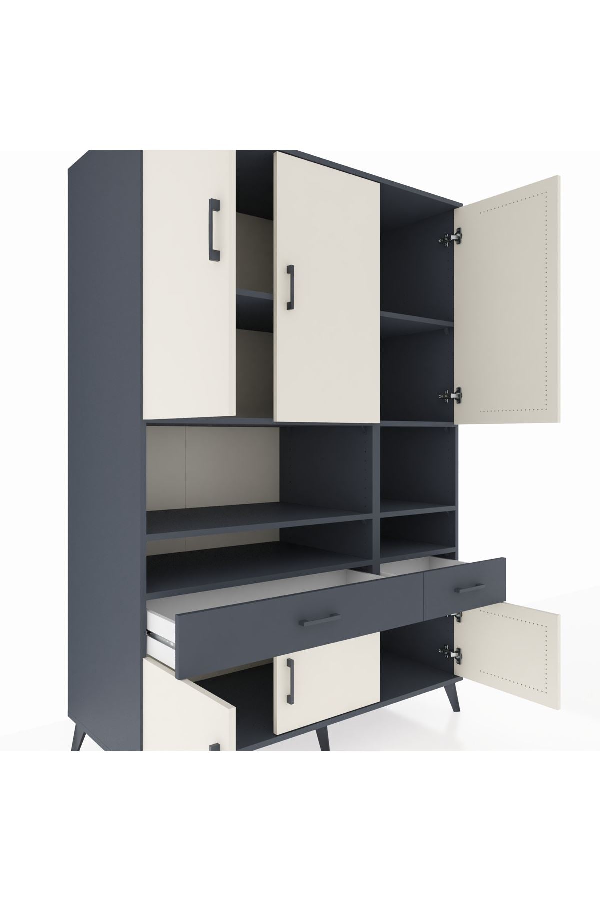 Kronos Dolap 8 Raflı 2 Çekmeceli 6 Kapaklı 132x59x195 Antrasit-Aytaşı/Antrasit