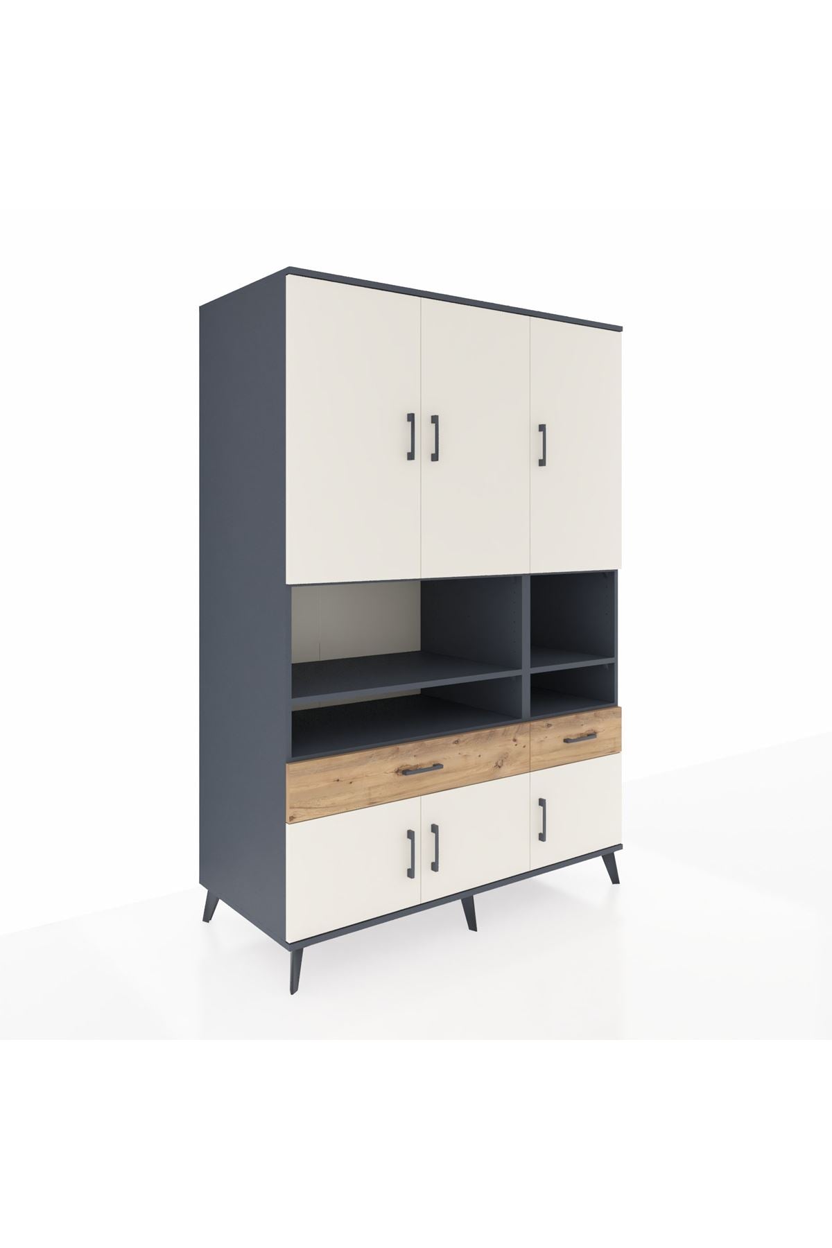 Kronos Dolap 8 Raflı 2 Çekmeceli 6 Kapaklı 132x59x195 Antrasit-Aytaşı/Çam