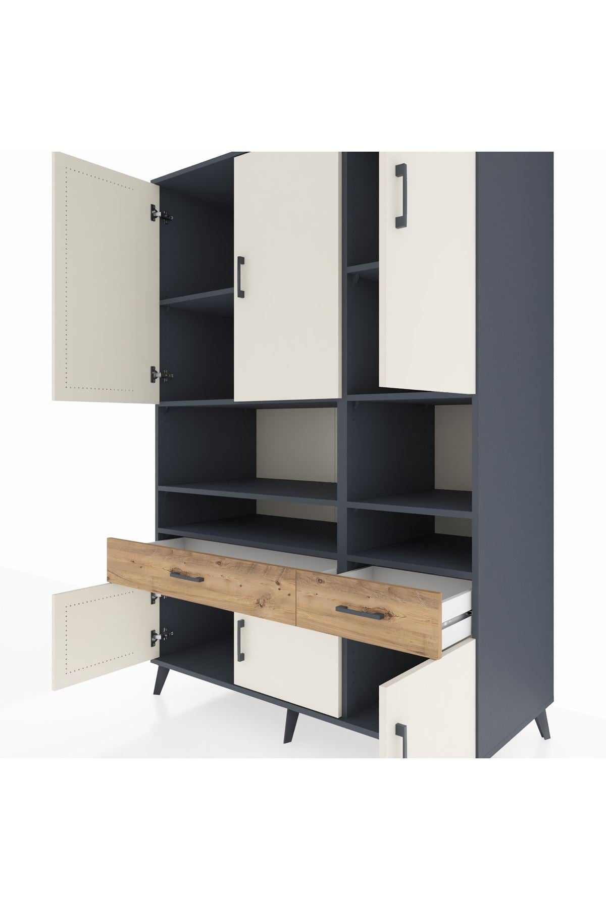 Kronos Dolap 8 Raflı 2 Çekmeceli 6 Kapaklı 132x59x195 Antrasit-Aytaşı/Çam