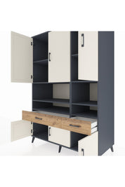 Kronos Dolap 8 Raflı 2 Çekmeceli 6 Kapaklı 132x59x195 Antrasit-Aytaşı/Çam