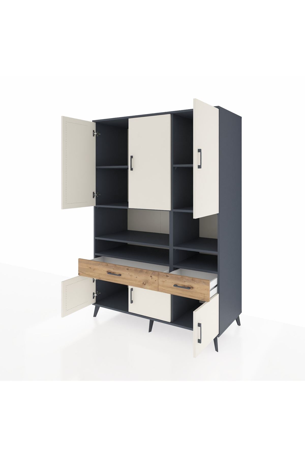 Kronos Dolap 8 Raflı 2 Çekmeceli 6 Kapaklı 132x59x195 Antrasit-Aytaşı/Çam