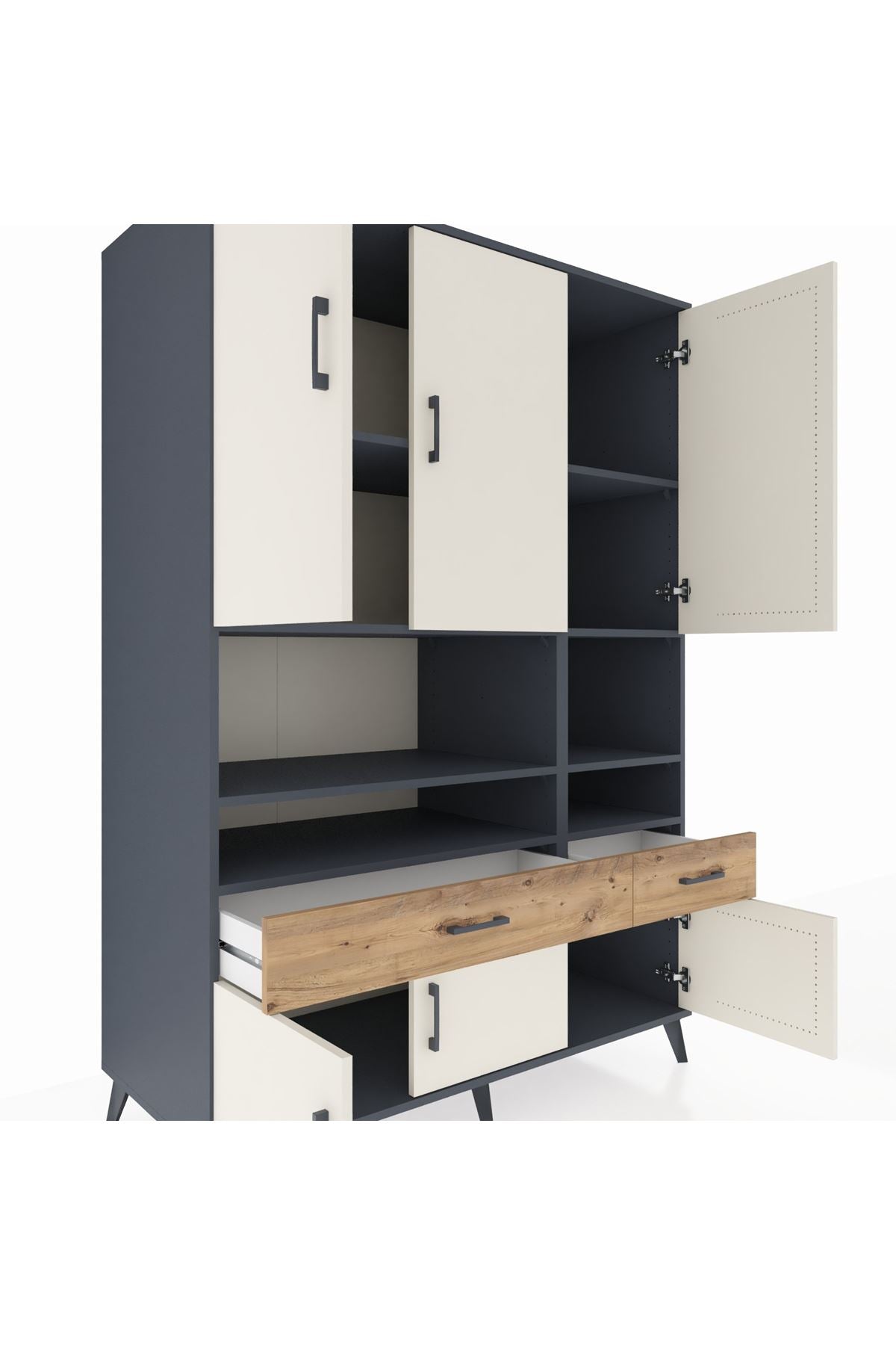 Kronos Dolap 8 Raflı 2 Çekmeceli 6 Kapaklı 132x59x195 Antrasit-Aytaşı/Çam