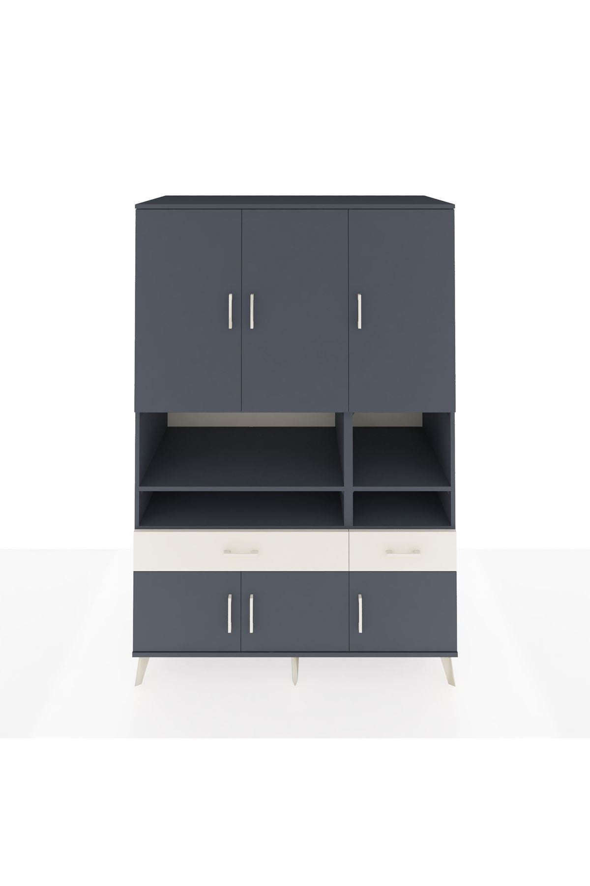 Kronos Dolap 8 Raflı 2 Çekmeceli 6 Kapaklı 132x59x195 Antrasit-Antrasit/Aytaşı