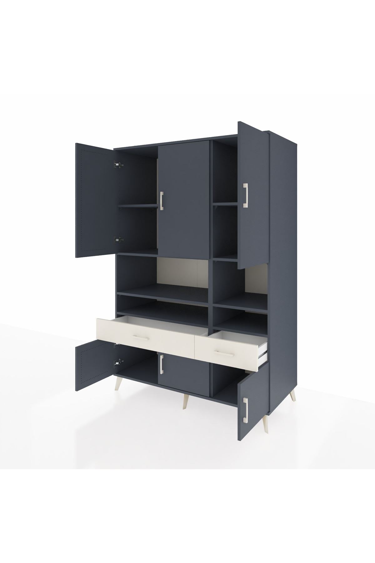 Kronos Dolap 8 Raflı 2 Çekmeceli 6 Kapaklı 132x59x195 Antrasit-Antrasit/Aytaşı