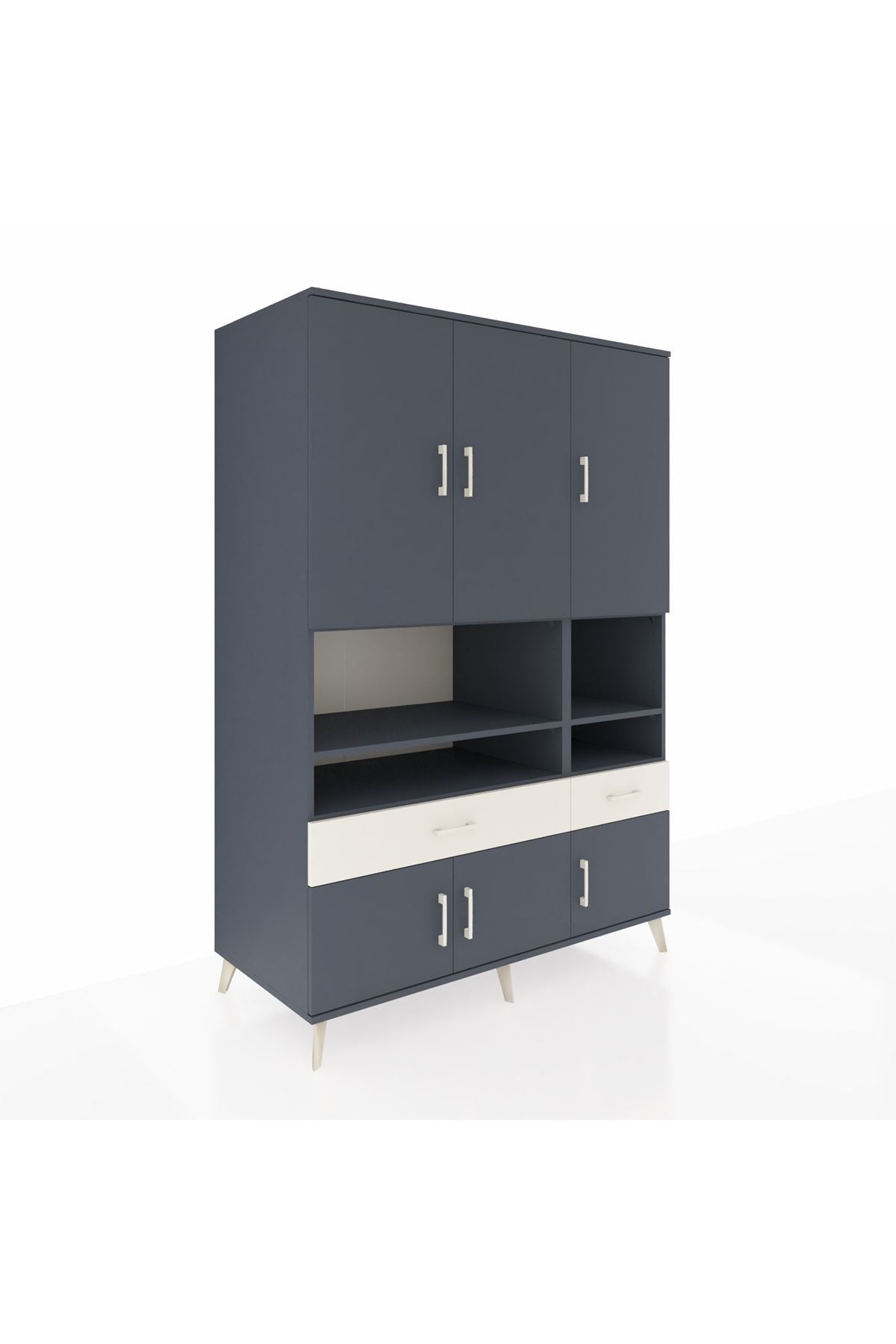 Kronos Dolap 8 Raflı 2 Çekmeceli 6 Kapaklı 132x59x195 Antrasit-Antrasit/Aytaşı