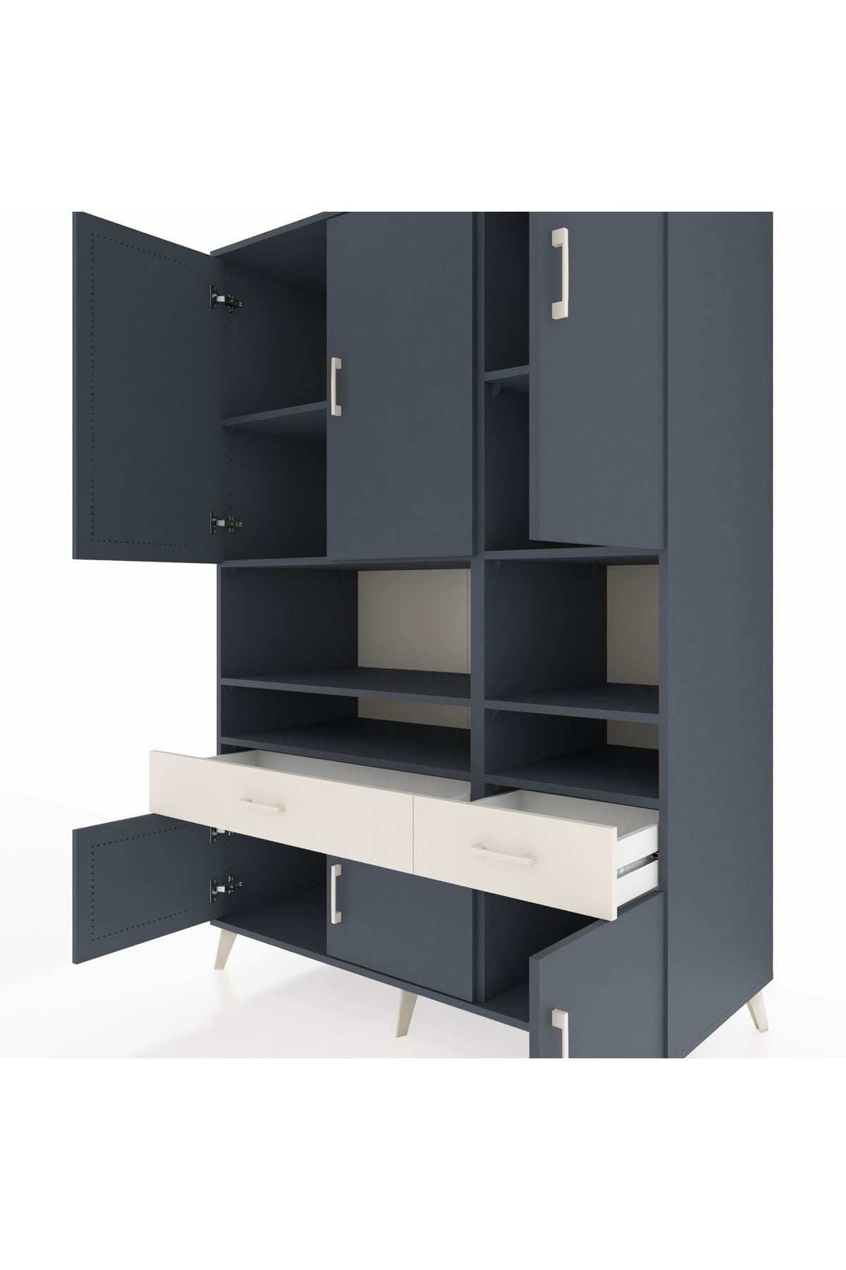 Kronos Dolap 8 Raflı 2 Çekmeceli 6 Kapaklı 132x59x195 Antrasit-Antrasit/Aytaşı