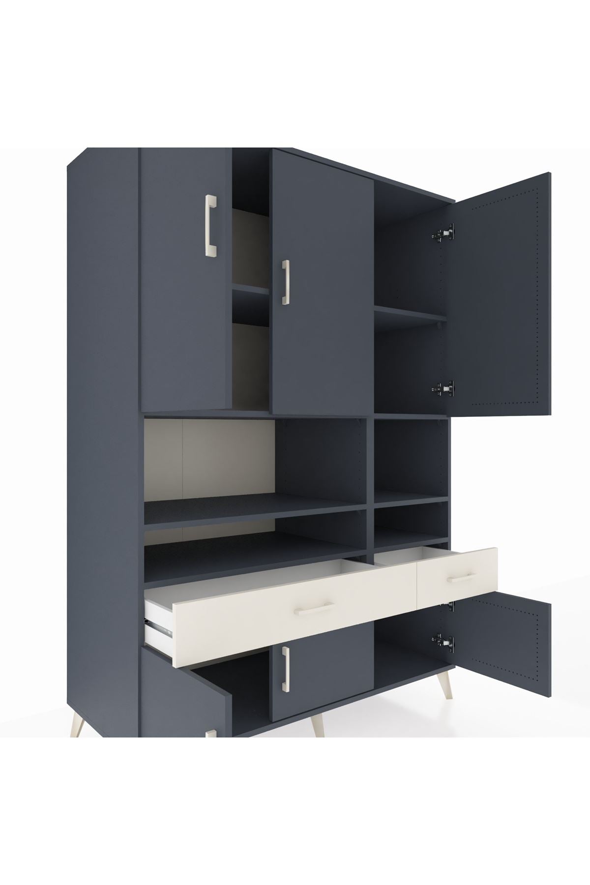 Kronos Dolap 8 Raflı 2 Çekmeceli 6 Kapaklı 132x59x195 Antrasit-Antrasit/Aytaşı