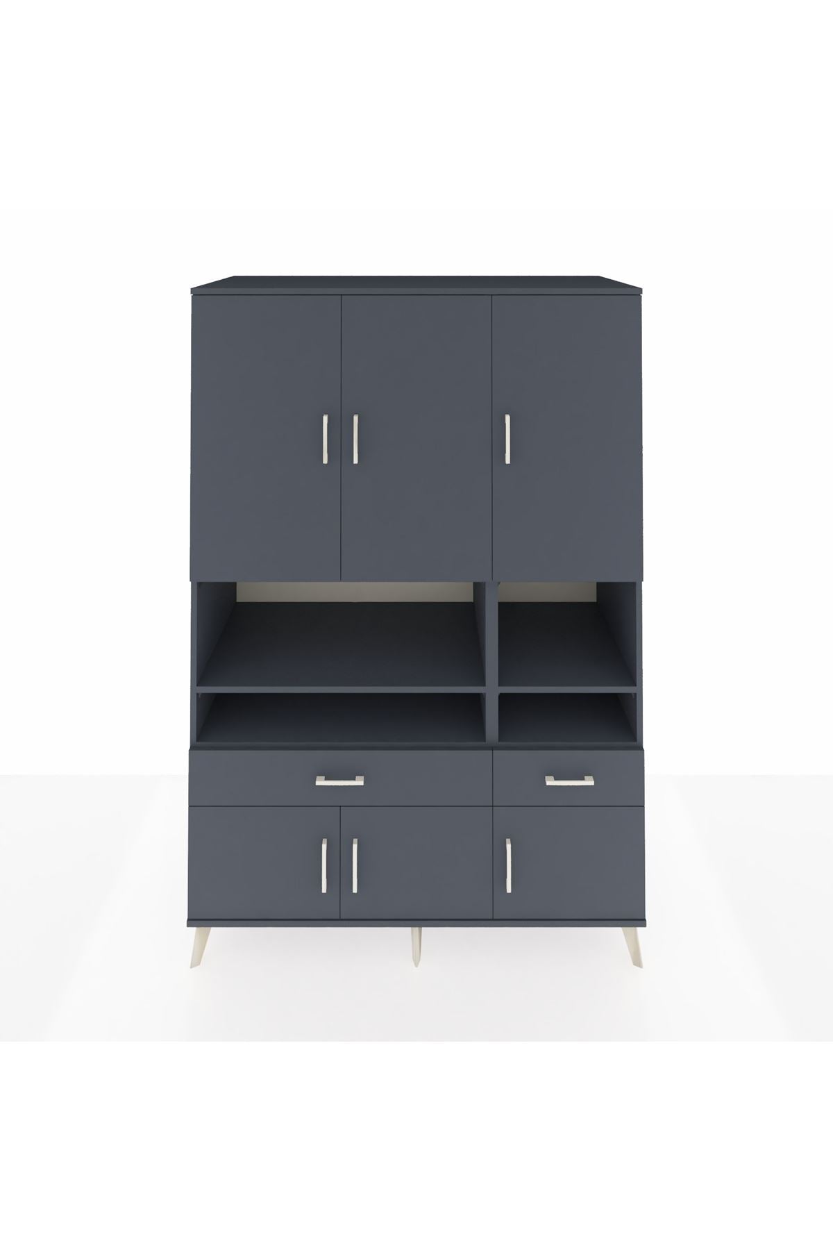 Kronos Dolap 8 Raflı 2 Çekmeceli 6 Kapaklı 132x59x195 Antrasit-Antrasit/Antrasit