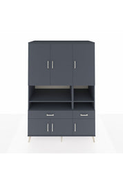 Kronos Dolap 8 Raflı 2 Çekmeceli 6 Kapaklı 132x59x195 Antrasit-Antrasit/Antrasit