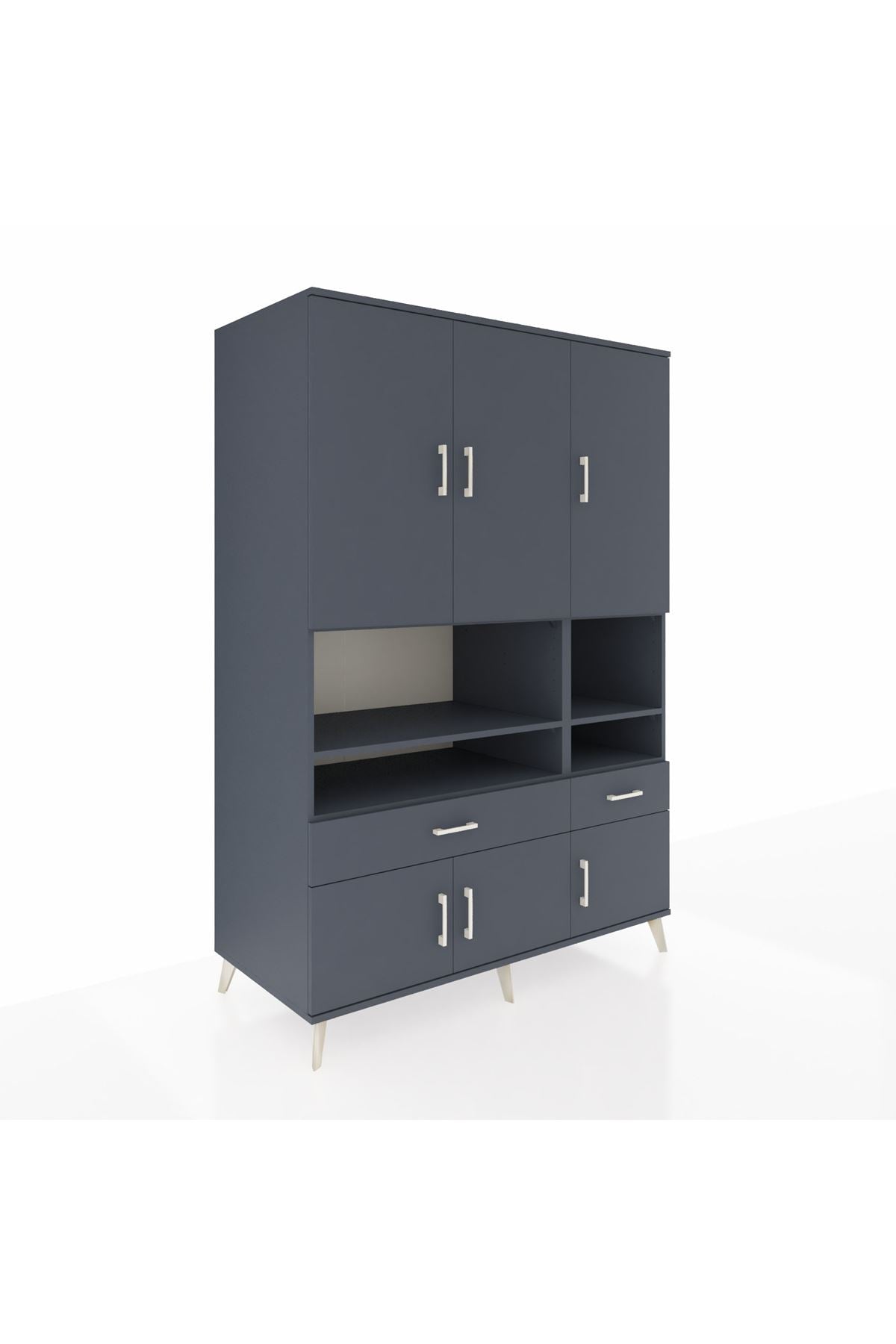 Kronos Dolap 8 Raflı 2 Çekmeceli 6 Kapaklı 132x59x195 Antrasit-Antrasit/Antrasit