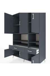 Kronos Dolap 8 Raflı 2 Çekmeceli 6 Kapaklı 132x59x195 Antrasit-Antrasit/Antrasit