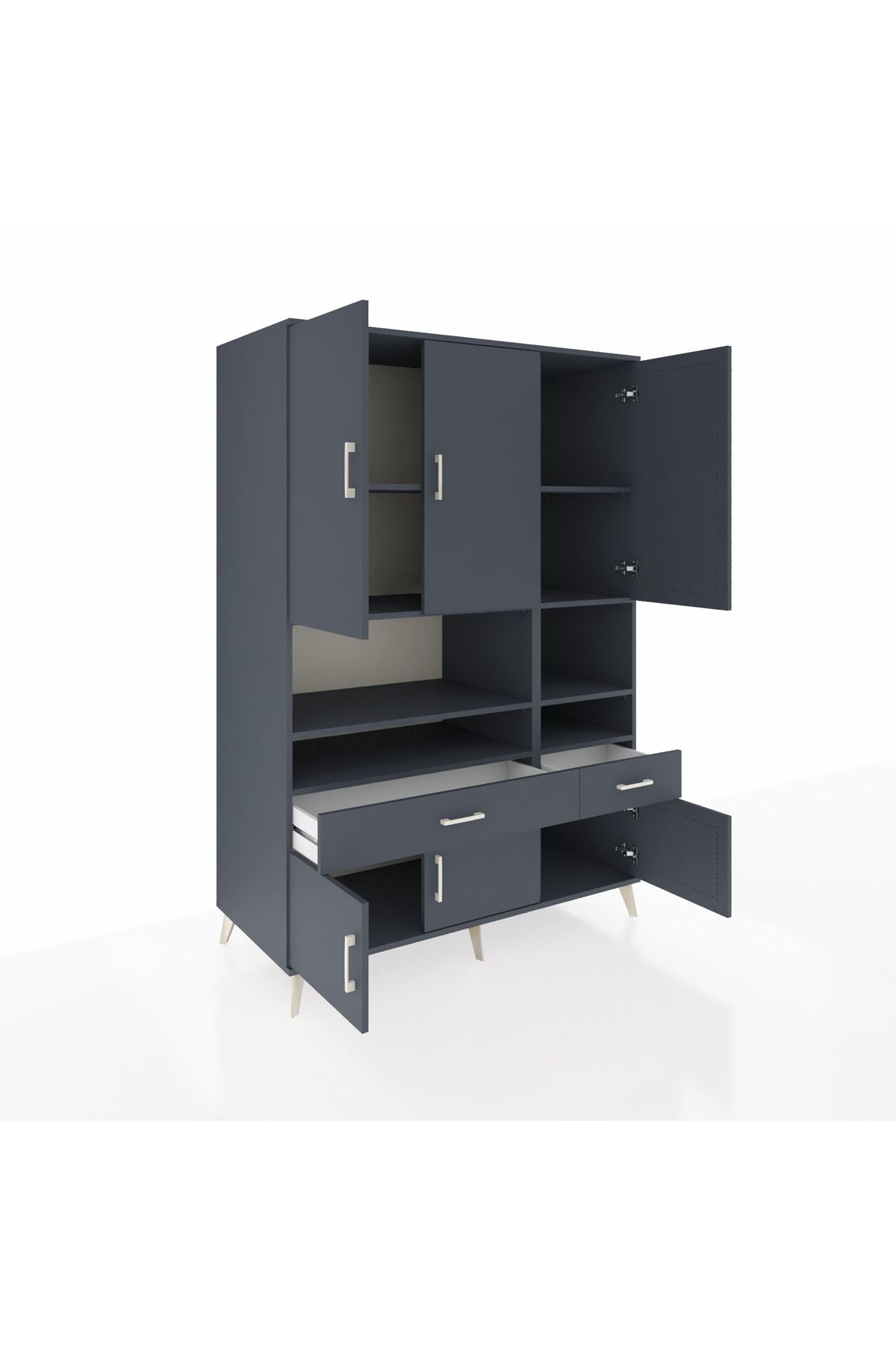 Kronos Dolap 8 Raflı 2 Çekmeceli 6 Kapaklı 132x59x195 Antrasit-Antrasit/Antrasit