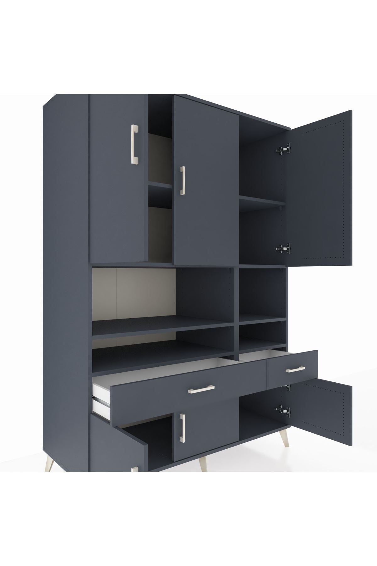 Kronos Dolap 8 Raflı 2 Çekmeceli 6 Kapaklı 132x59x195 Antrasit-Antrasit/Antrasit