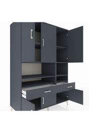 Kronos Dolap 8 Raflı 2 Çekmeceli 6 Kapaklı 132x59x195 Antrasit-Antrasit/Antrasit