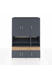 Kronos Dolap 8 Raflı 2 Çekmeceli 6 Kapaklı 132x59x195 Antrasit-Antrasit/Çam