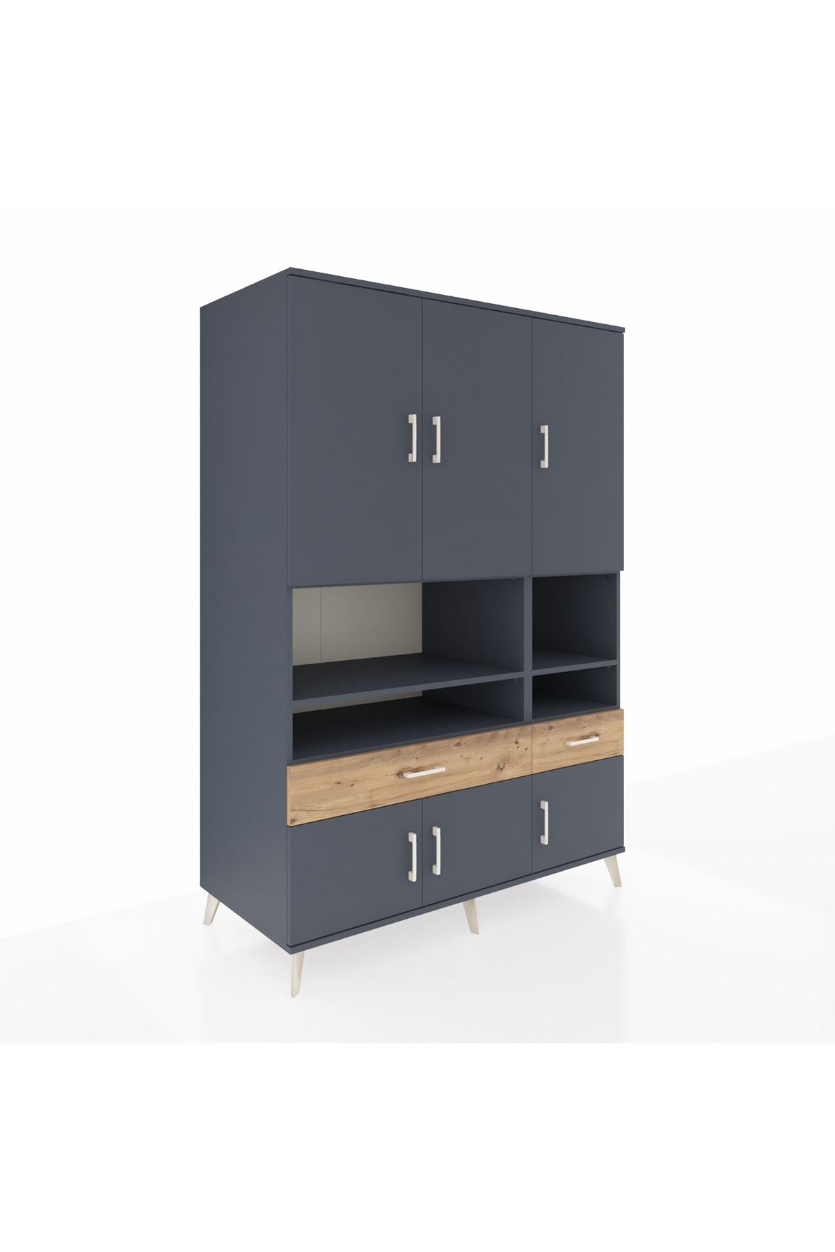 Kronos Dolap 8 Raflı 2 Çekmeceli 6 Kapaklı 132x59x195 Antrasit-Antrasit/Çam