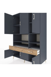 Kronos Dolap 8 Raflı 2 Çekmeceli 6 Kapaklı 132x59x195 Antrasit-Antrasit/Çam