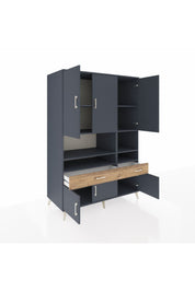 Kronos Dolap 8 Raflı 2 Çekmeceli 6 Kapaklı 132x59x195 Antrasit-Antrasit/Çam