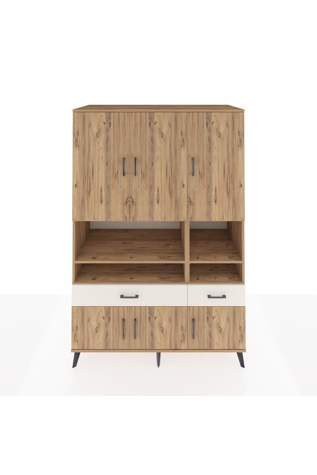 Kronos Dolap 8 Raflı 2 Çekmeceli 6 Kapaklı 132x59x195 Çam-Çam/Aytaşı