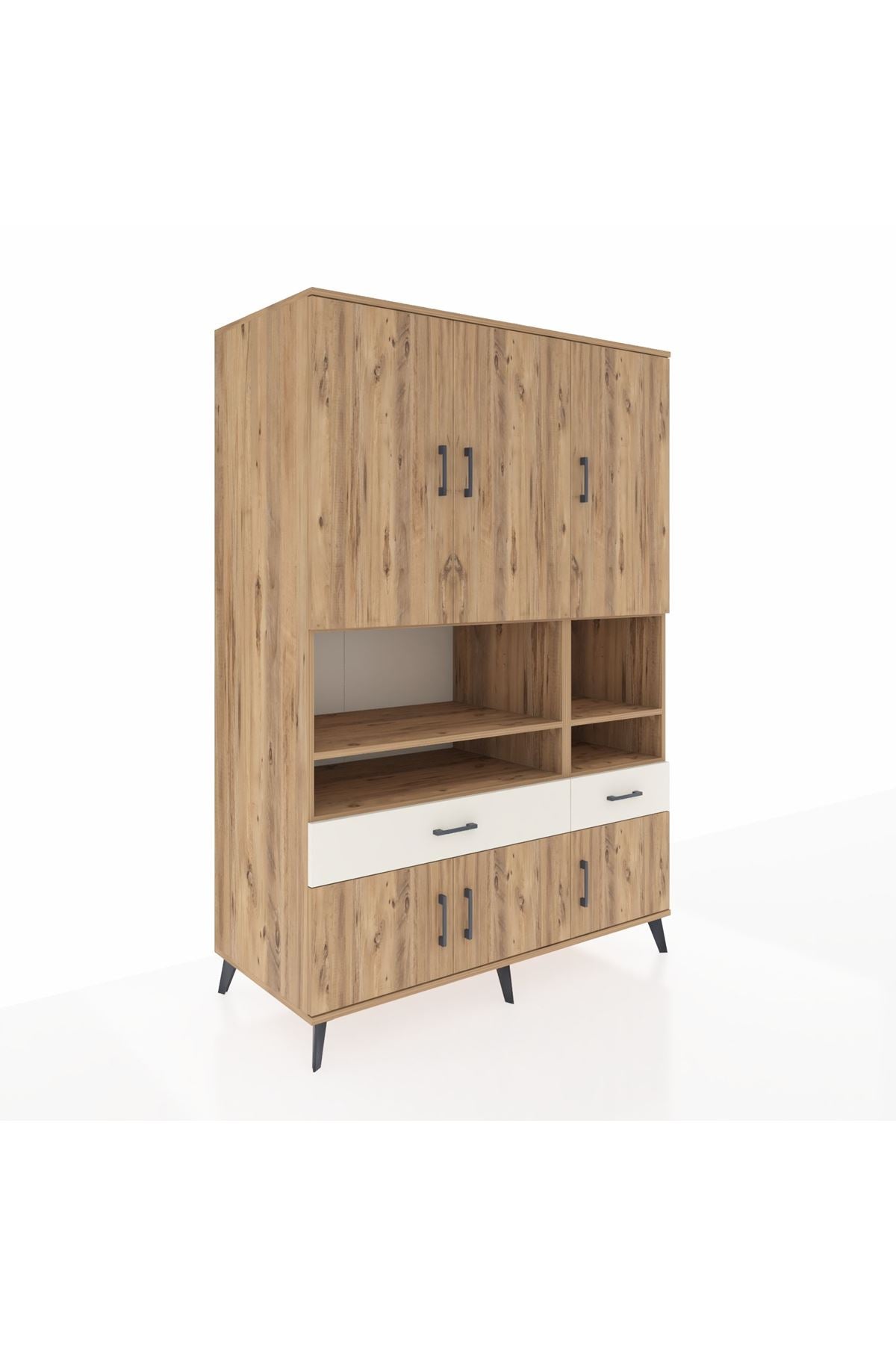 Kronos Dolap 8 Raflı 2 Çekmeceli 6 Kapaklı 132x59x195 Çam-Çam/Aytaşı