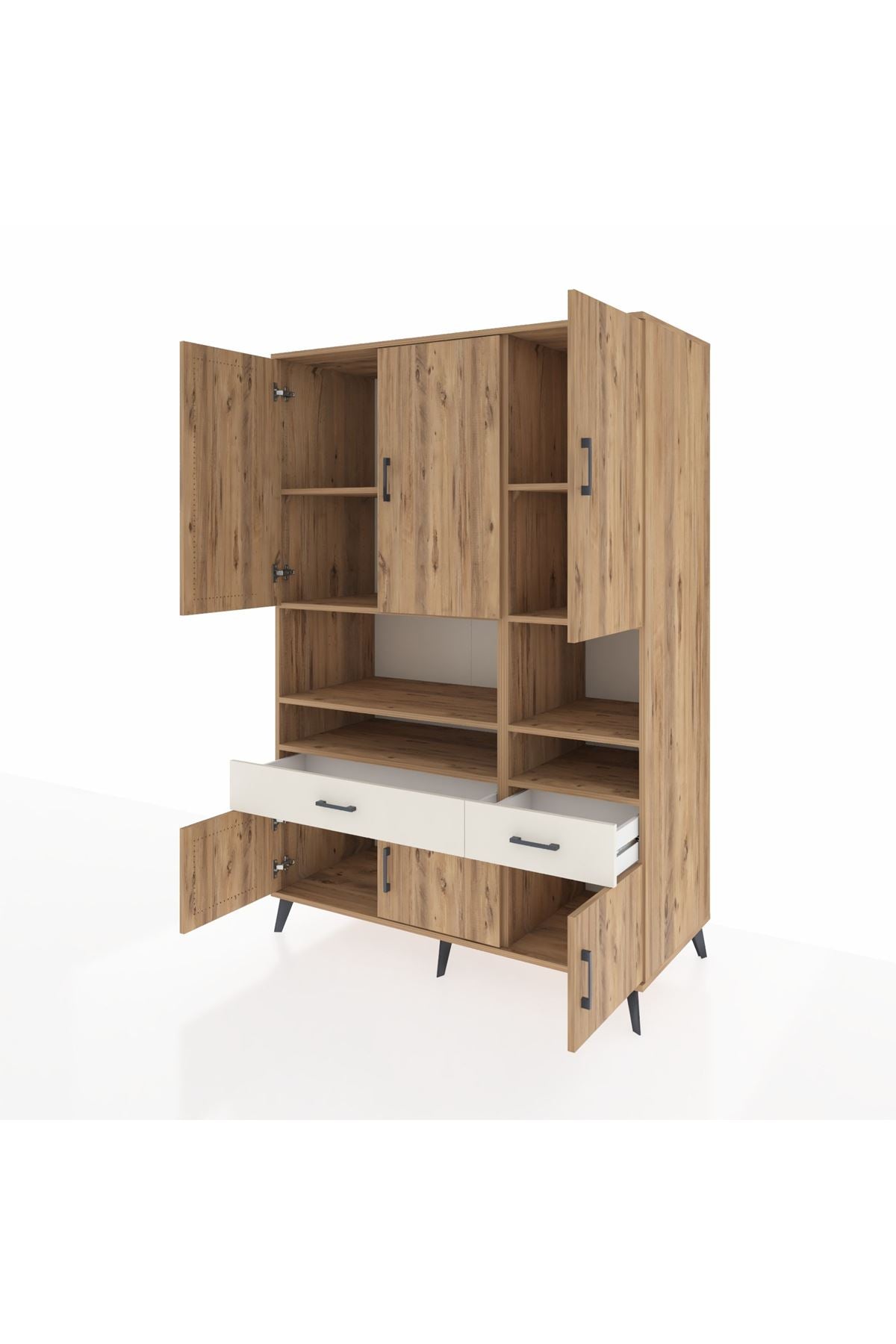 Kronos Dolap 8 Raflı 2 Çekmeceli 6 Kapaklı 132x59x195 Çam-Çam/Aytaşı