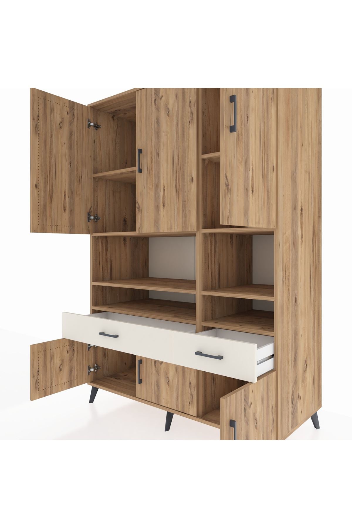 Kronos Dolap 8 Raflı 2 Çekmeceli 6 Kapaklı 132x59x195 Çam-Çam/Aytaşı