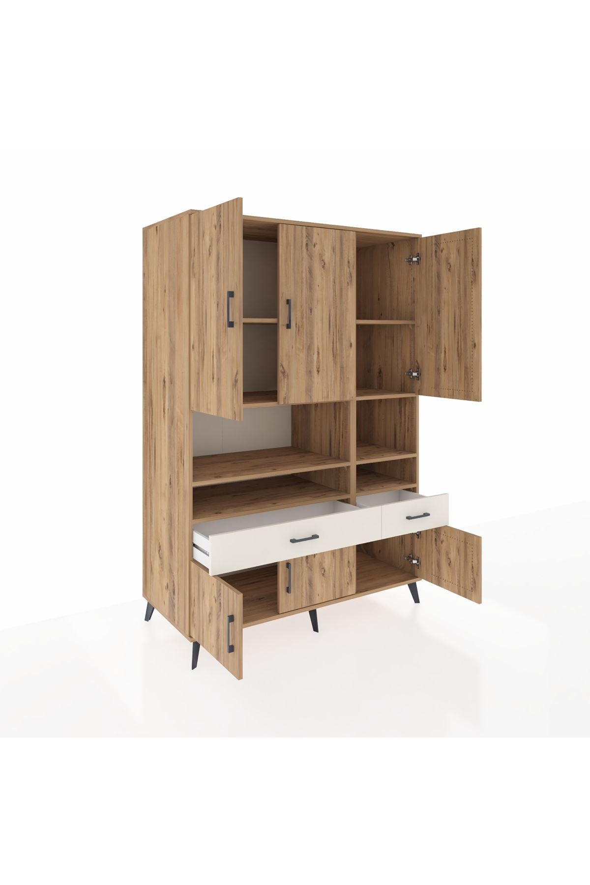 Kronos Dolap 8 Raflı 2 Çekmeceli 6 Kapaklı 132x59x195 Çam-Çam/Aytaşı