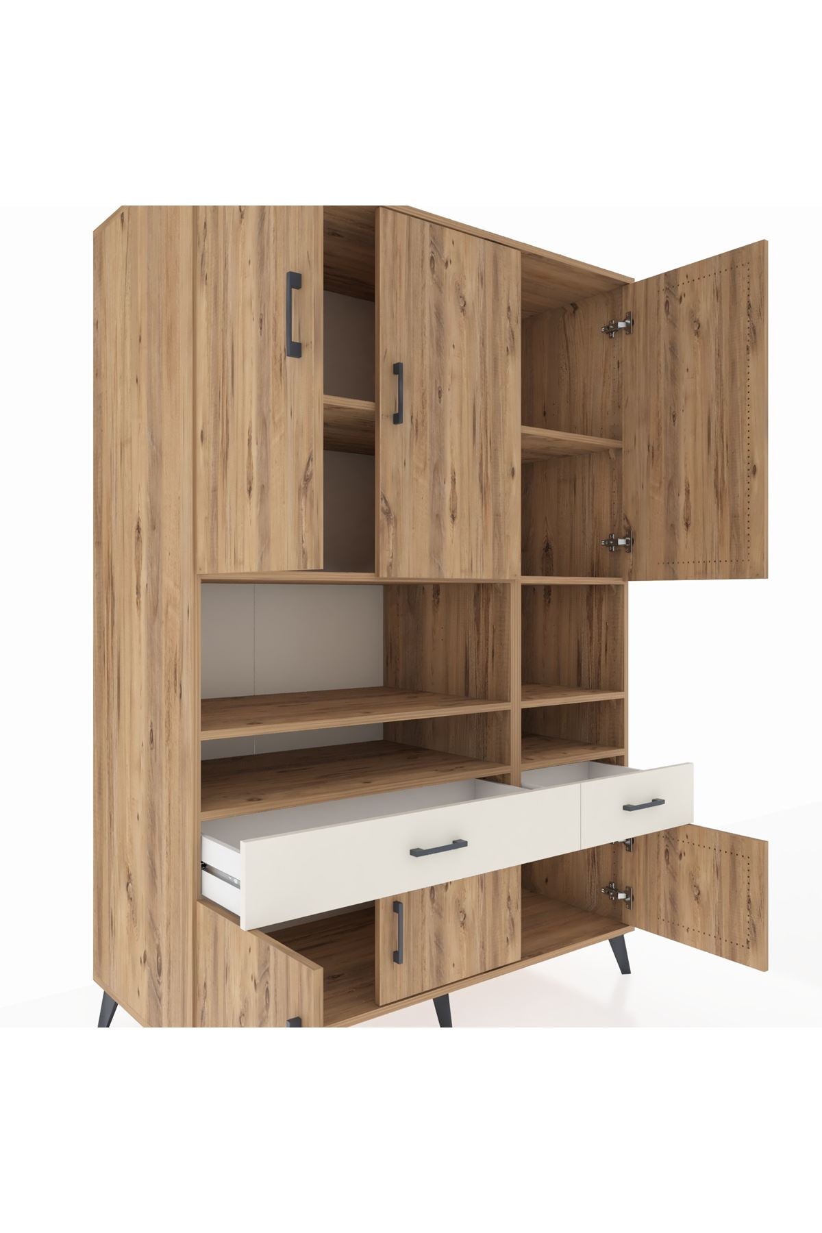 Kronos Dolap 8 Raflı 2 Çekmeceli 6 Kapaklı 132x59x195 Çam-Çam/Aytaşı