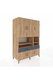 Kronos Dolap 8 Raflı 2 Çekmeceli 6 Kapaklı 132x59x195 Çam-Çam/Antrasit