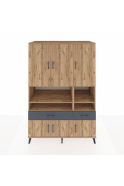 Kronos Dolap 8 Raflı 2 Çekmeceli 6 Kapaklı 132x59x195 Çam-Çam/Antrasit