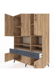 Kronos Dolap 8 Raflı 2 Çekmeceli 6 Kapaklı 132x59x195 Çam-Çam/Antrasit