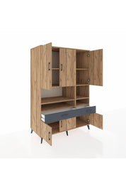 Kronos Dolap 8 Raflı 2 Çekmeceli 6 Kapaklı 132x59x195 Çam-Çam/Antrasit