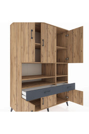 Kronos Dolap 8 Raflı 2 Çekmeceli 6 Kapaklı 132x59x195 Çam-Çam/Antrasit