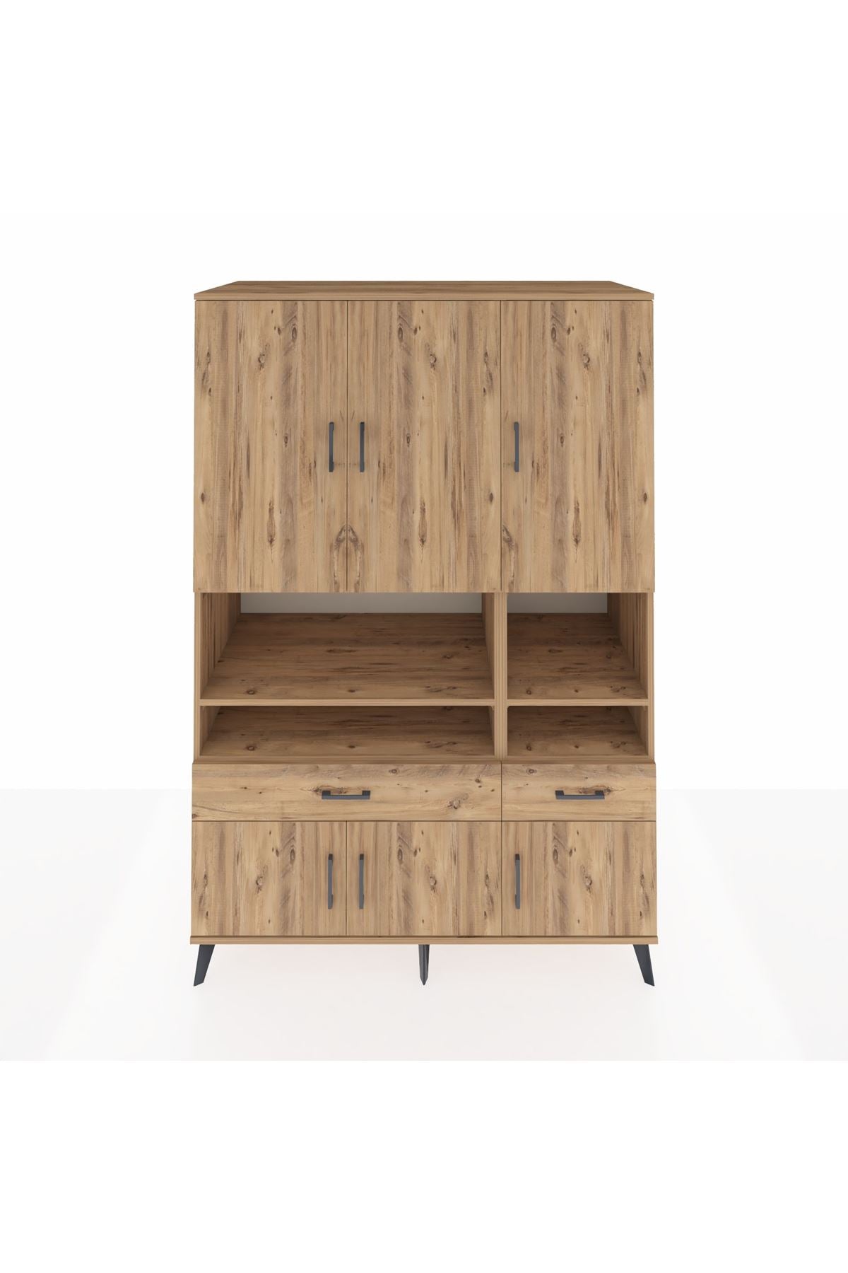 Kronos Dolap 8 Raflı 2 Çekmeceli 6 Kapaklı 132x59x195 Çam-Çam/Çam