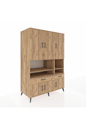 Kronos Dolap 8 Raflı 2 Çekmeceli 6 Kapaklı 132x59x195 Çam-Çam/Çam