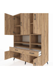 Kronos Dolap 8 Raflı 2 Çekmeceli 6 Kapaklı 132x59x195 Çam-Çam/Çam