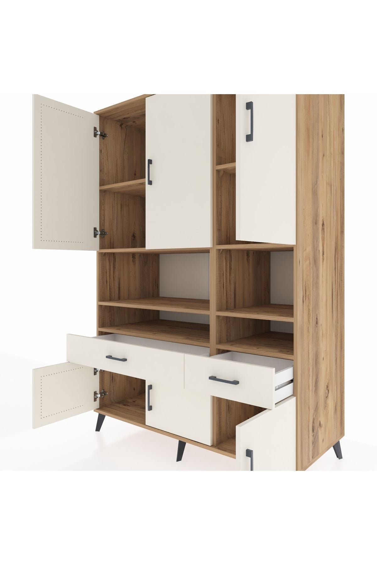 Kronos Dolap 8 Raflı 2 Çekmeceli 6 Kapaklı 132x59x195 Çam-Aytaşı/Aytaşı