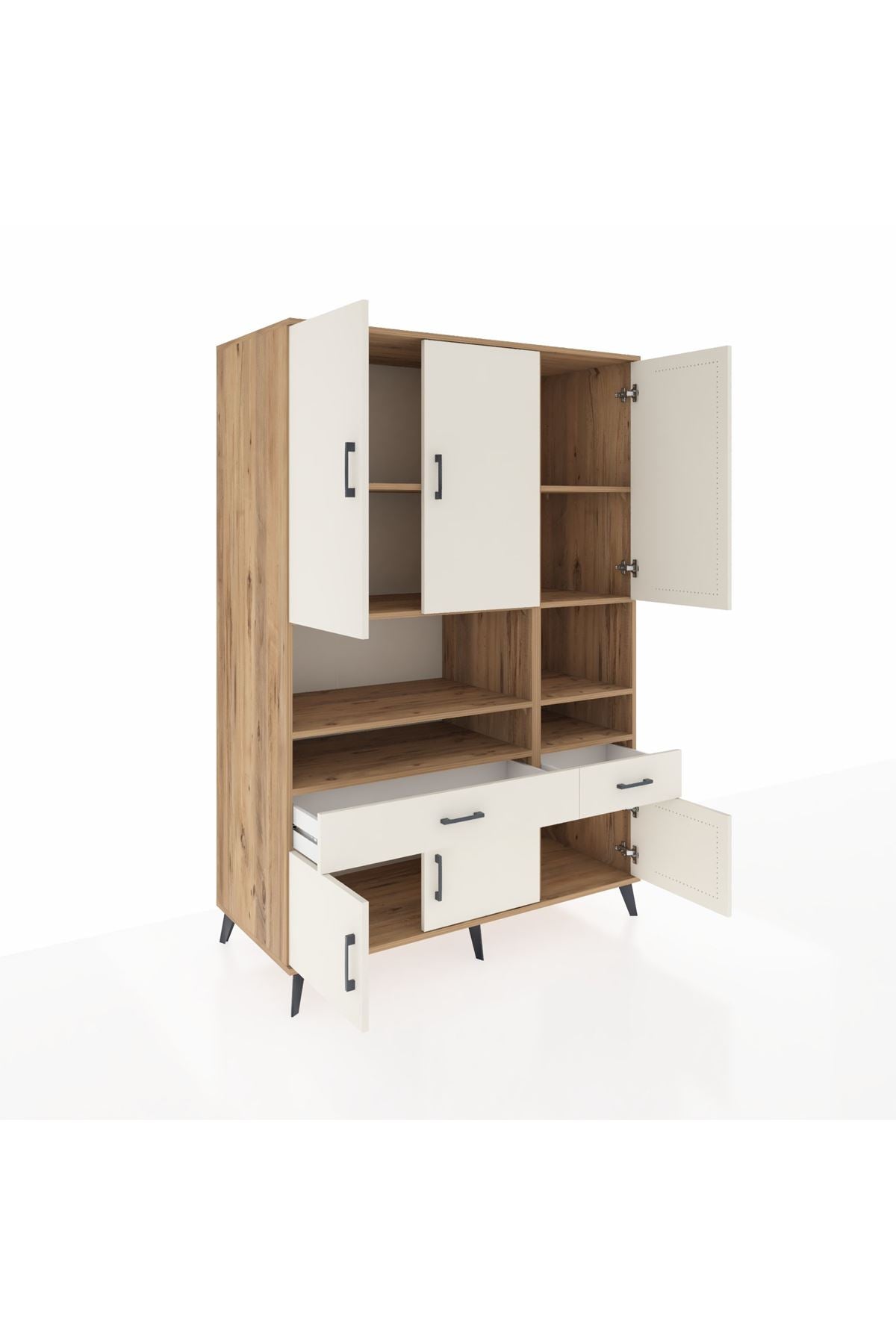 Kronos Dolap 8 Raflı 2 Çekmeceli 6 Kapaklı 132x59x195 Çam-Aytaşı/Aytaşı