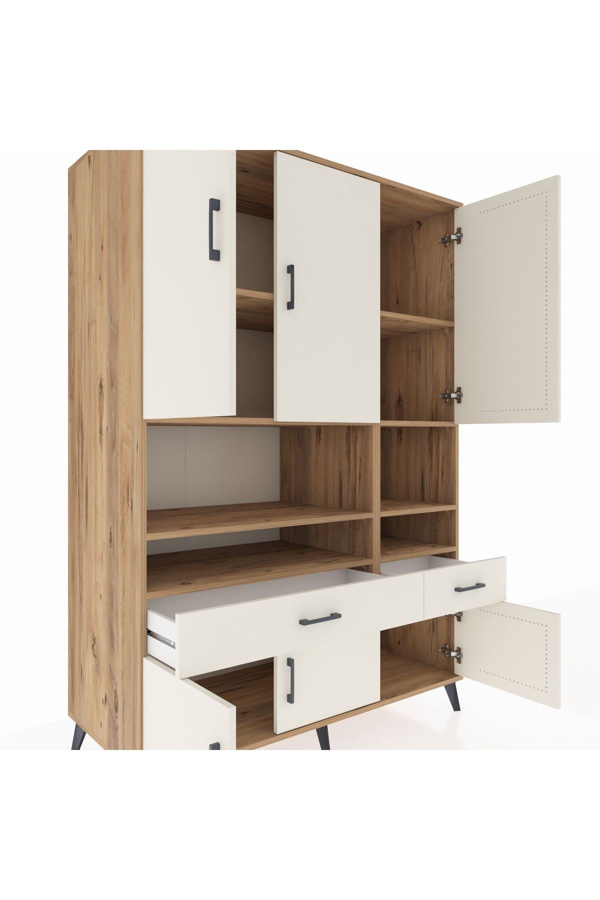 Kronos Dolap 8 Raflı 2 Çekmeceli 6 Kapaklı 132x59x195 Çam-Aytaşı/Aytaşı