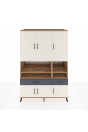 Kronos Dolap 8 Raflı 2 Çekmeceli 6 Kapaklı 132x59x195 Çam-Aytaşı/Antrasit