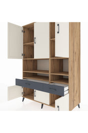 Kronos Dolap 8 Raflı 2 Çekmeceli 6 Kapaklı 132x59x195 Çam-Aytaşı/Antrasit