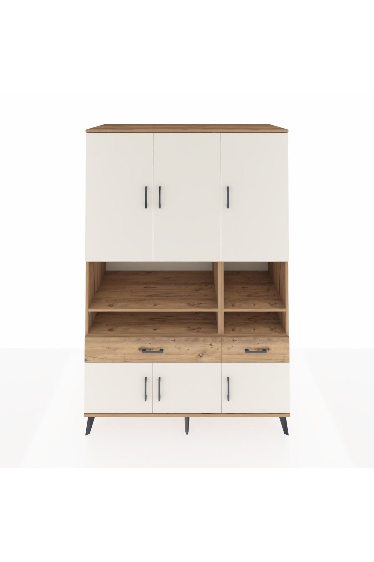 Kronos Dolap 8 Raflı 2 Çekmeceli 6 Kapaklı 132x59x195 Çam-Aytaşı/Çam